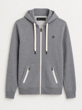 Jack Jones Men's Clay Sweat Grey Zip up Hoodie, S, 4 Front Pocket (2 Zip)
